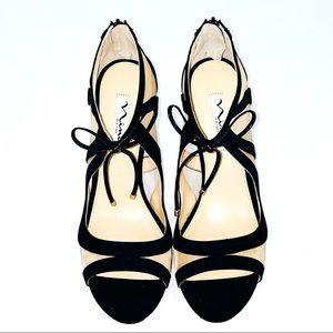 Nina Cherie black matte fabric nude mesh heels